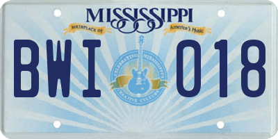 MS license plate BWI018