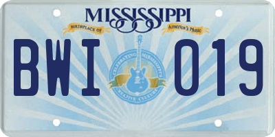 MS license plate BWI019
