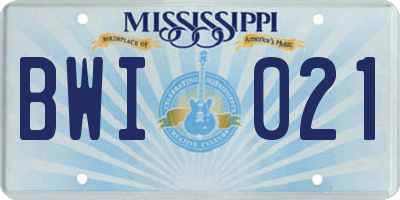 MS license plate BWI021
