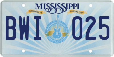 MS license plate BWI025