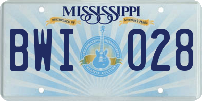 MS license plate BWI028