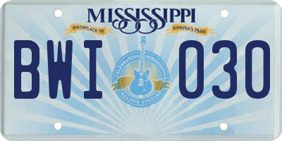 MS license plate BWI030