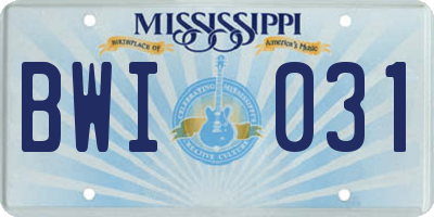 MS license plate BWI031