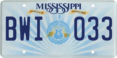 MS license plate BWI033