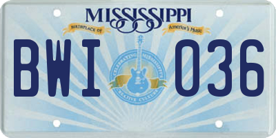 MS license plate BWI036