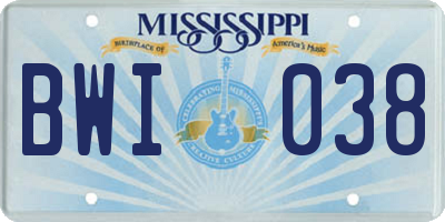 MS license plate BWI038