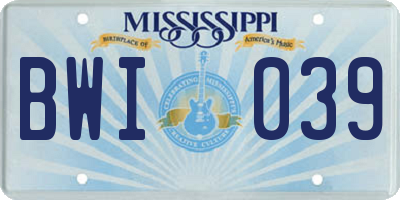 MS license plate BWI039