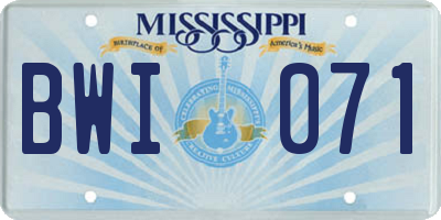 MS license plate BWI071