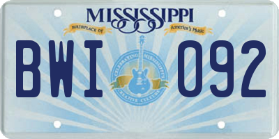 MS license plate BWI092