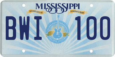 MS license plate BWI100