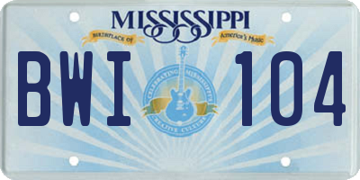 MS license plate BWI104