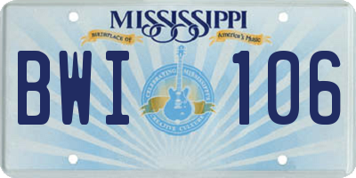 MS license plate BWI106