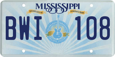 MS license plate BWI108