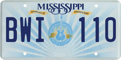 MS license plate BWI110