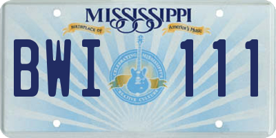 MS license plate BWI111
