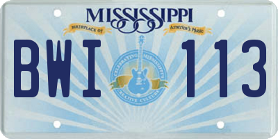 MS license plate BWI113