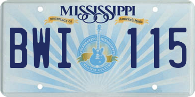 MS license plate BWI115