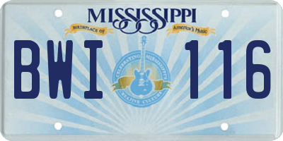 MS license plate BWI116