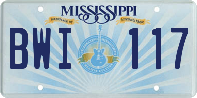MS license plate BWI117