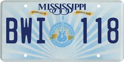 MS license plate BWI118