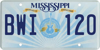 MS license plate BWI120