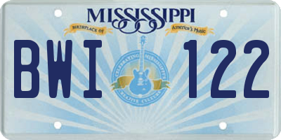 MS license plate BWI122
