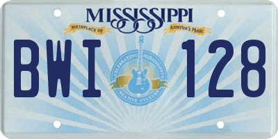 MS license plate BWI128