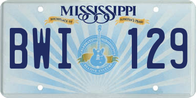 MS license plate BWI129
