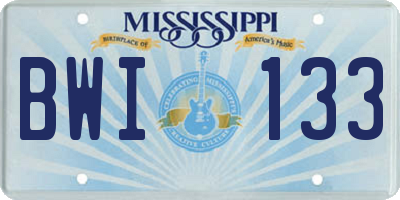 MS license plate BWI133