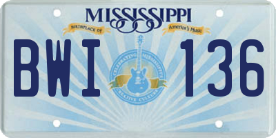 MS license plate BWI136