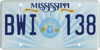 MS license plate BWI138