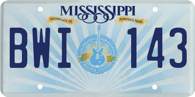 MS license plate BWI143