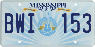 MS license plate BWI153