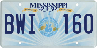 MS license plate BWI160