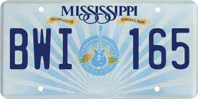 MS license plate BWI165