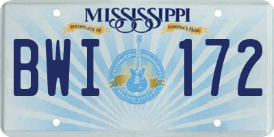 MS license plate BWI172