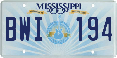 MS license plate BWI194