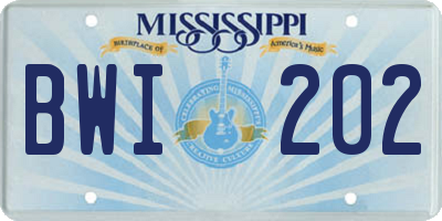 MS license plate BWI202