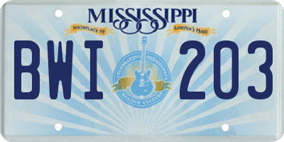 MS license plate BWI203