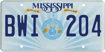 MS license plate BWI204