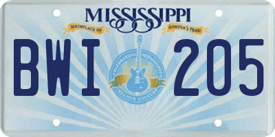 MS license plate BWI205