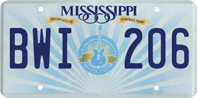 MS license plate BWI206