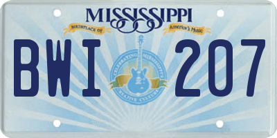 MS license plate BWI207