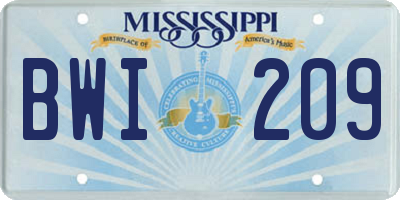 MS license plate BWI209