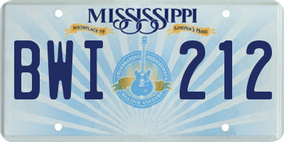 MS license plate BWI212