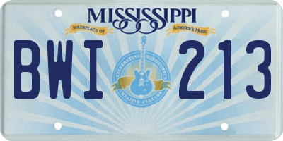MS license plate BWI213