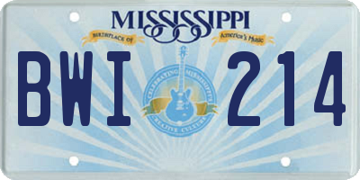 MS license plate BWI214