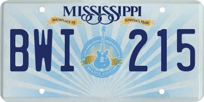 MS license plate BWI215