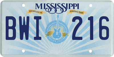 MS license plate BWI216