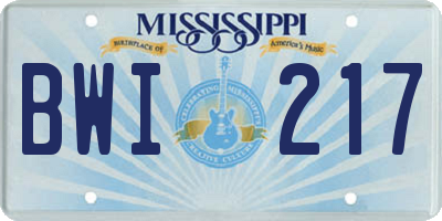 MS license plate BWI217